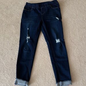 JVINI Women's Dark Blue Distressed Ankle Jeans